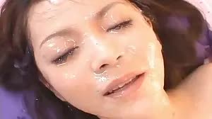 Complimenting fuck doll with jizz on her face